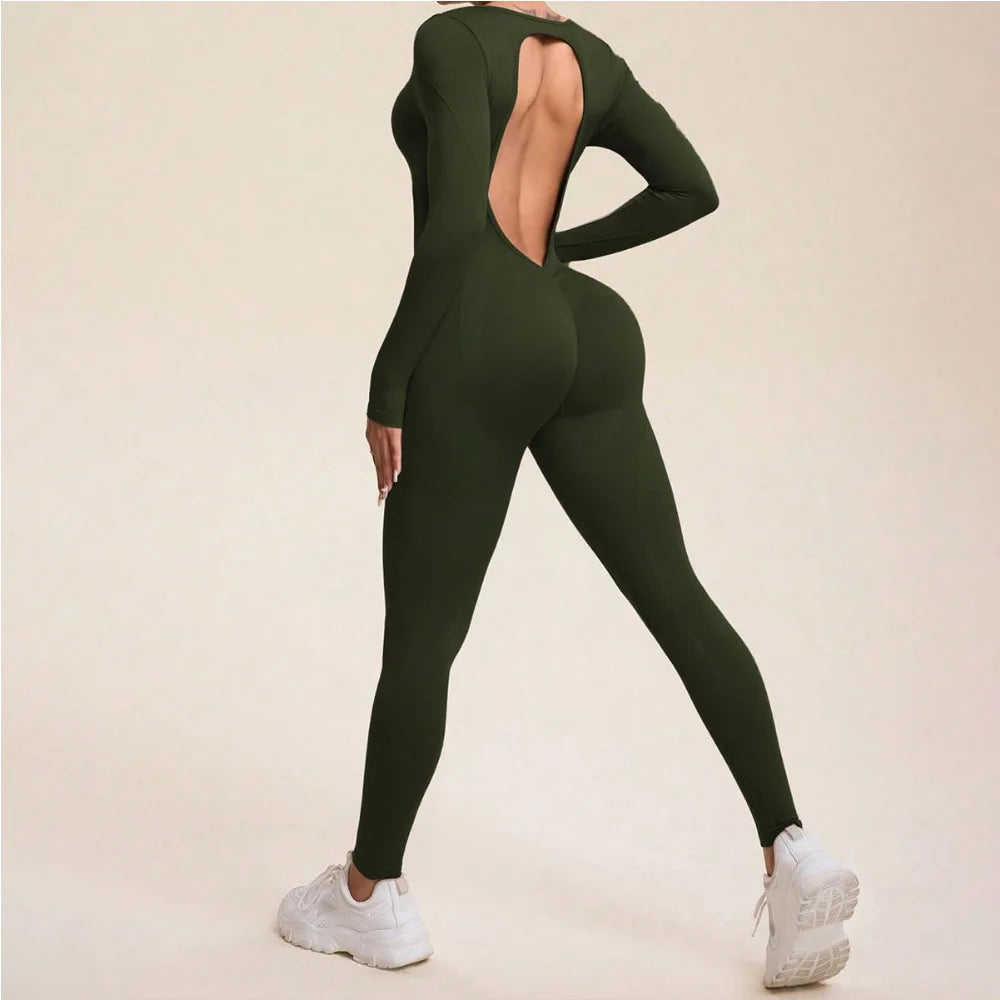 Seamless sports yoga suit jumpsuit long sleeve peach hip trousers running fitness exercise Pilates quick drying clothes