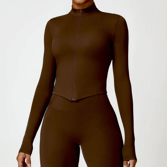 Women's Gym Exercise Shirt Yoga Long Sleeve Sportswear Top Zipper Jacket Gym Push Up Workout Tops Running Cycling Sportswear