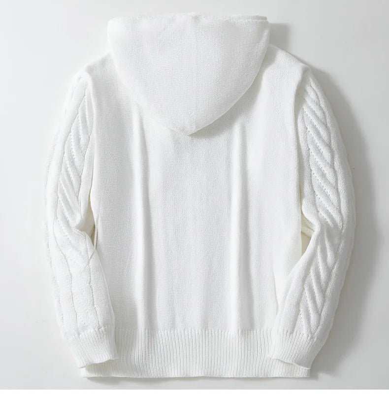 Men Sweatshirts Pullovers Sweaters Solid Casual Loose Splice Hooded Knitted Drawstring Regular Thick Warm Tops Autumn Winter