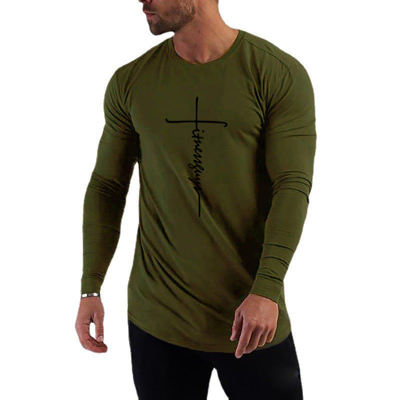 Running T-shirt Men Long Sleeve Shirt Autumn Outdoor Sports Tops Cotton Pullovers Slim Fit Gym Bodybuilding Fitness Tee Shirt