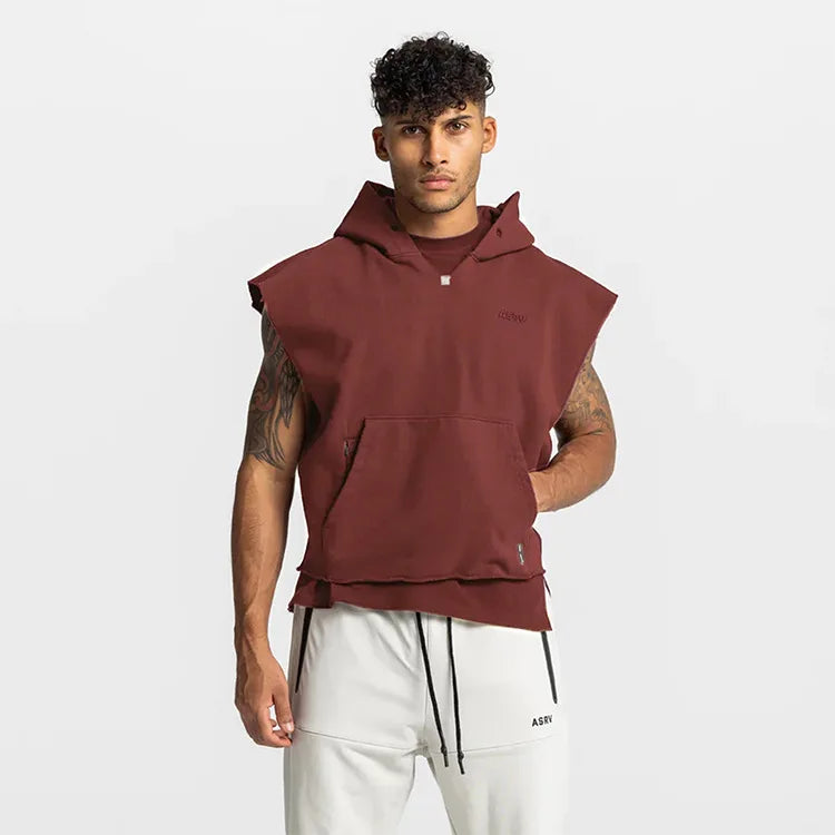 Gyms Mens Multi-pocket Bodybuilding Cotton Sleeveless Hooded Casual Biker Vest Sweatshirt Fitness Workout Sportswear Tops Male
