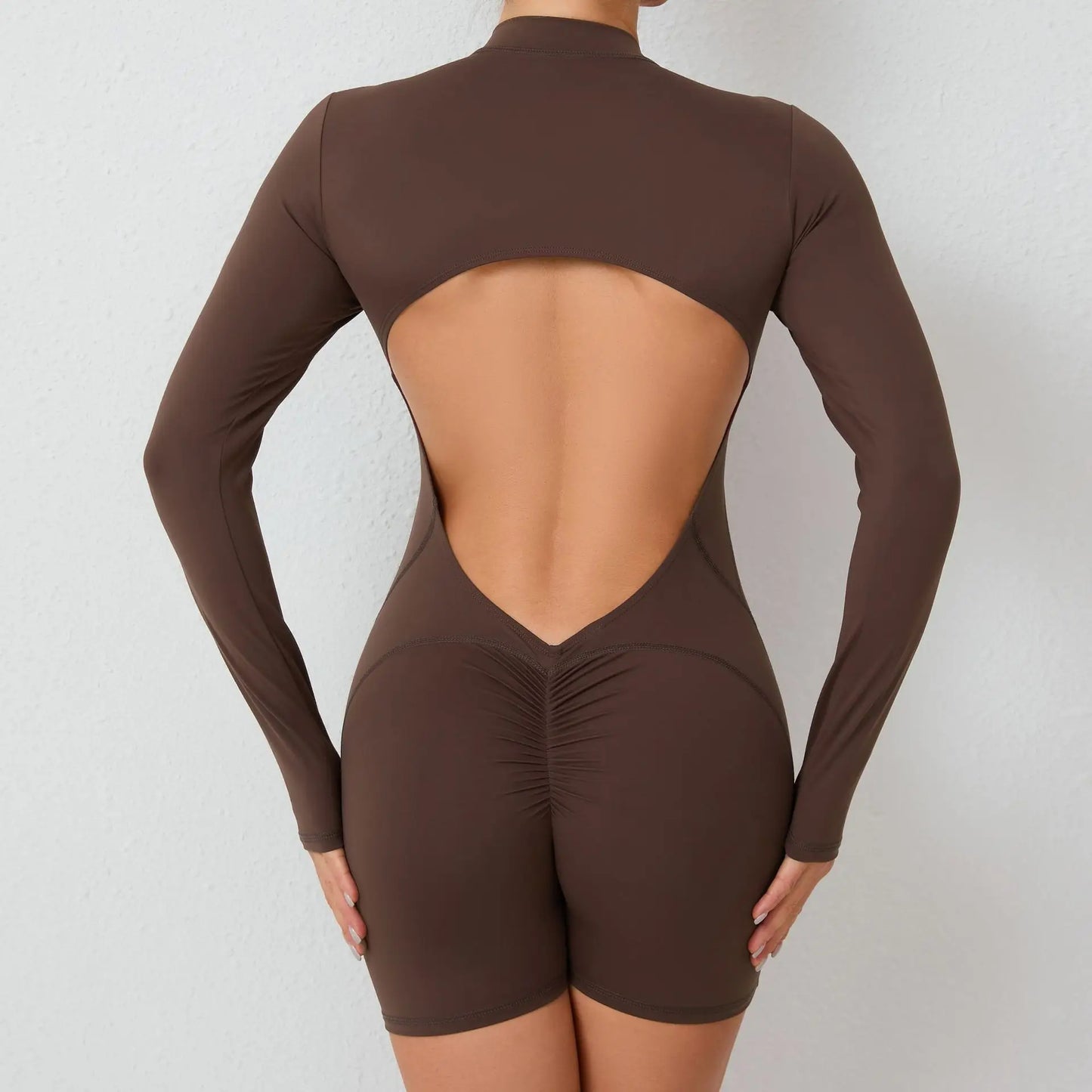 V Back Scrunch One-Piece Suit Push Up Sports Jumpsuit Woman Fitness Zipper Overalls Workout Rompers Women Gym Bodysuits Female
