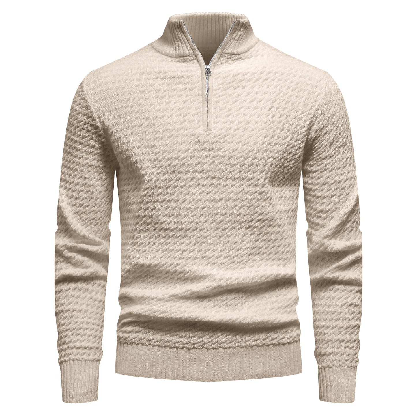 Men's Sweater Winter Casual Knitted Zip Sweater Mock Neck Pullover Ribbed Knit Casual Pure Color Soft Sweaters US Size