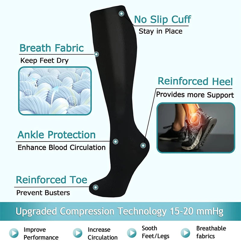 Running Compression Socks Stockings 20-30 mmhg Men Women Sports Socks for Nursing Rugby Marathon Cycling Football Varicose Veins