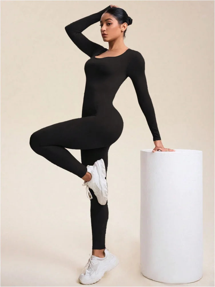 Seamless sports yoga suit jumpsuit long sleeve peach hip trousers running fitness exercise Pilates quick drying clothes