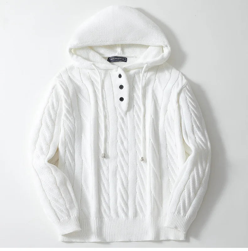 Men Sweatshirts Pullovers Sweaters Solid Casual Loose Splice Hooded Knitted Drawstring Regular Thick Warm Tops Autumn Winter