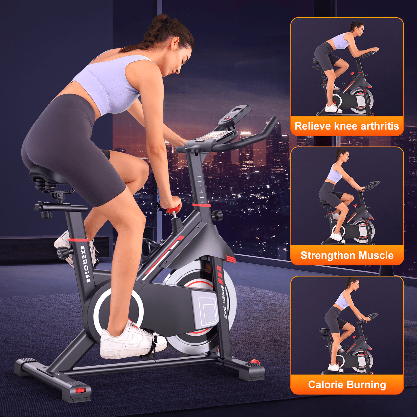 Exercise Bike Stationary Bikes for Home Spin Bike Heavy-Duty Steel Frame Adjustable Resistance Ipad Mount & LCD Monitor with Pulse Indoor Cycling Bike Home Gym Equipment for Height 4.9-6.4 FT