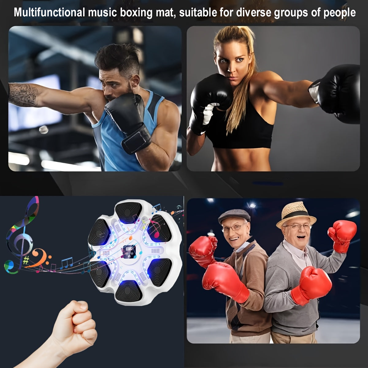Wall-Mounted Music Boxing Trainer with LED Lights & Gloves – Adjustable Home Gym Equipment for Adults, Family Fitness, and Relax