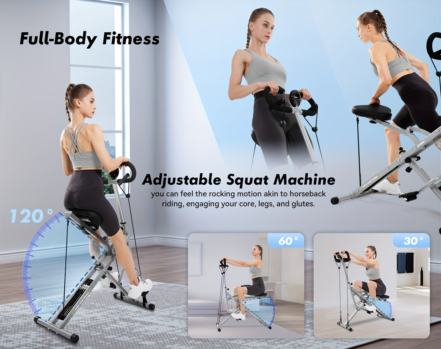 Foldable Squat & Core Exercise Machine with 4 Adjustable Resistance Bands, 330 lbs Capacity – Home Gym Equipment for Glutes, Thighs, and Full-Body Workouts, Gray Metal Frame, Gym Accessories