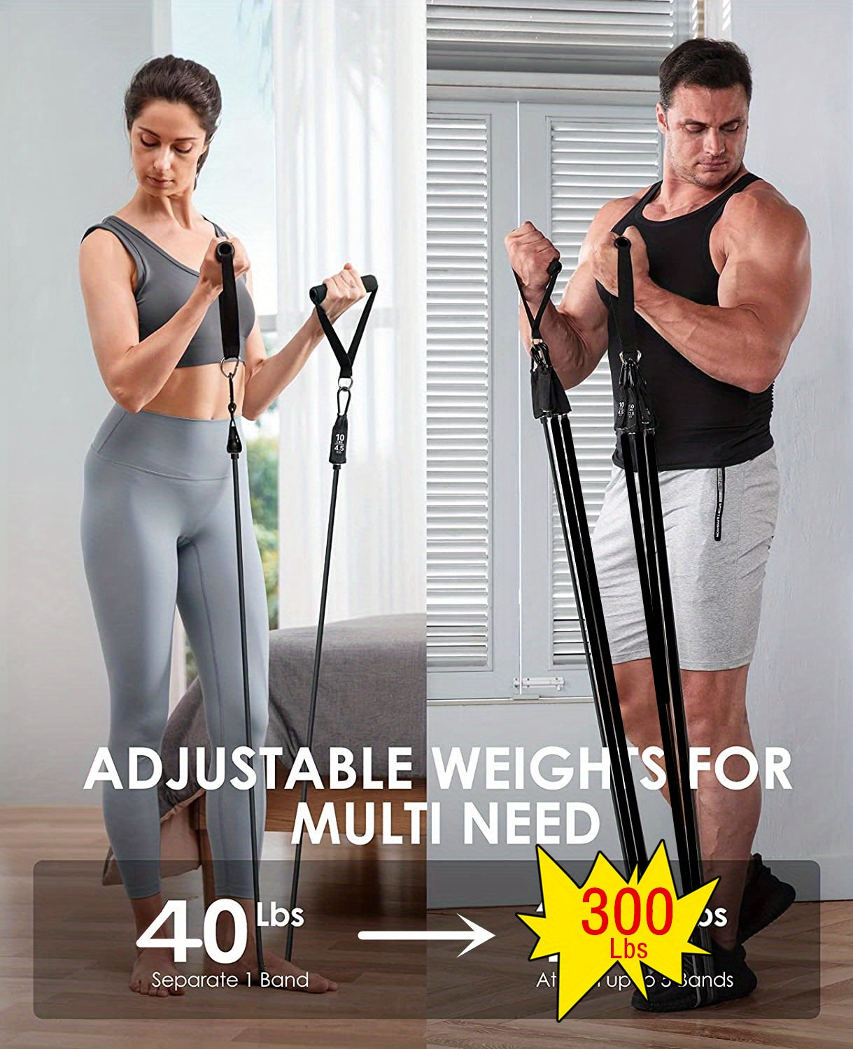 300lbs Workout Bar Fitness Resistance Bands Set Pilates Yoga Pull Rope Exercise Training Expander Gym Equipment for Home Bodybuilding
