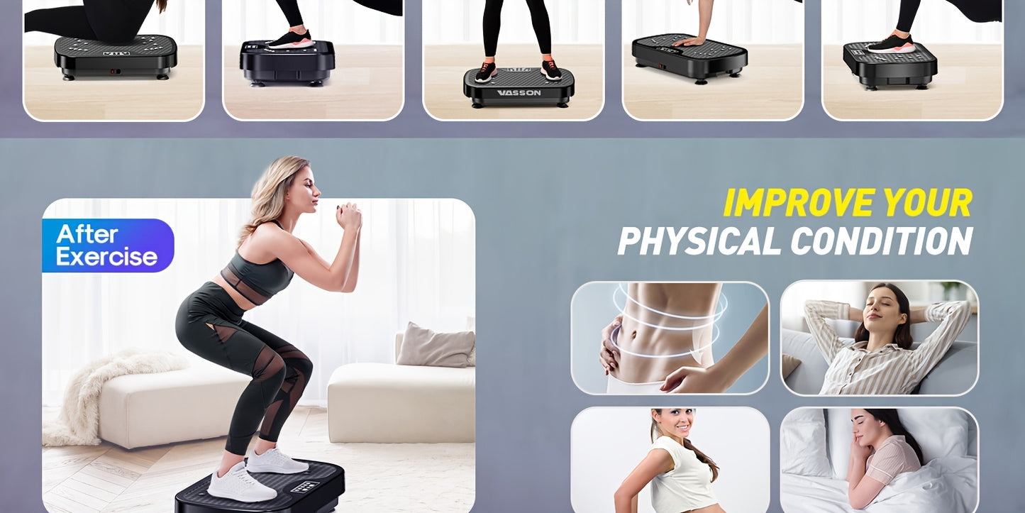 [Full Body Vibration] Full Body Vibration Plate Exercise Machine - 9-Mode, USB Powered, Remote Control - Home Gym Equipment for Lymphatic Drainage & Wellness