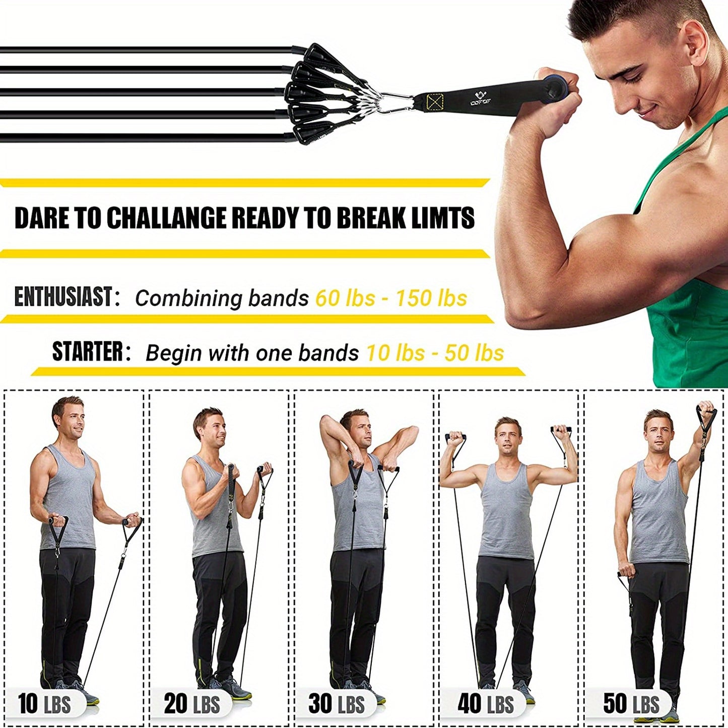 300lbs Workout Bar Fitness Resistance Bands Set Pilates Yoga Pull Rope Exercise Training Expander Gym Equipment for Home Bodybuilding