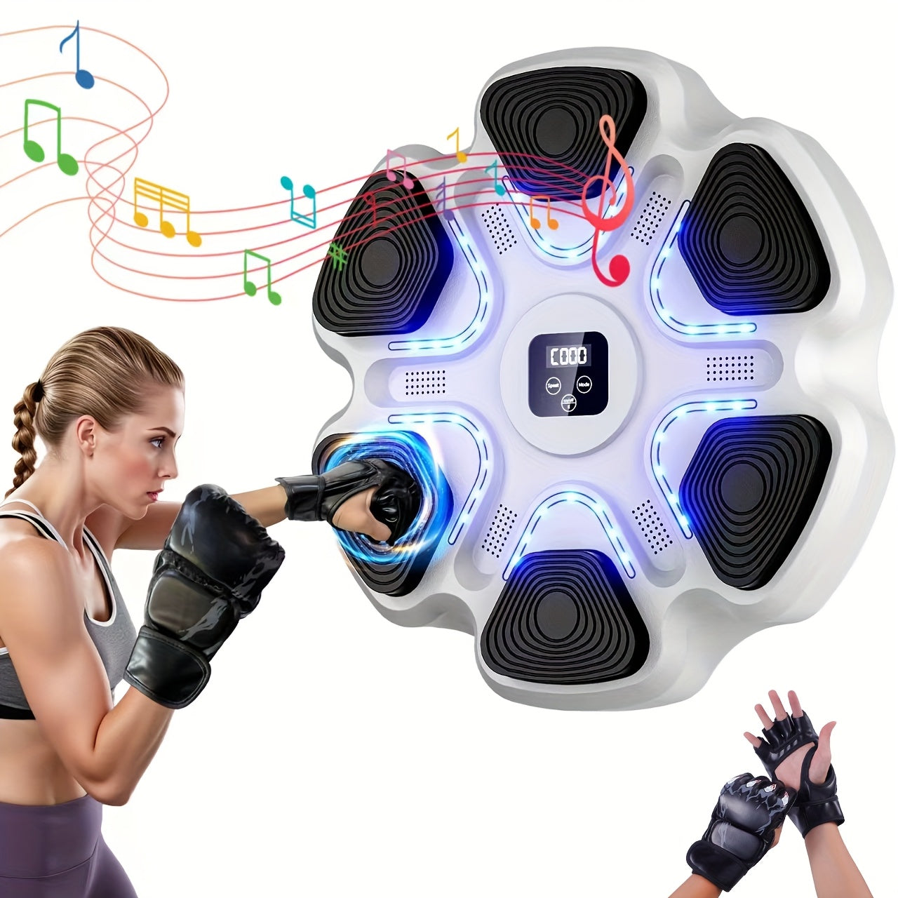 Wall-Mounted Music Boxing Trainer with LED Lights & Gloves – Adjustable Home Gym Equipment for Adults, Family Fitness, and Relax