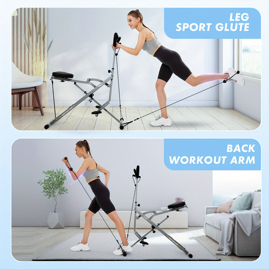 Foldable Squat & Core Exercise Machine with 4 Adjustable Resistance Bands, 330 lbs Capacity – Home Gym Equipment for Glutes, Thighs, and Full-Body Workouts, Gray Metal Frame, Gym Accessories